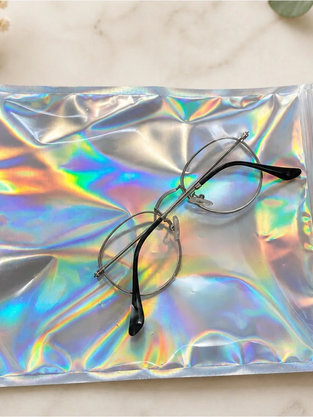 Maxiwinco Vintage Round Metal Clear Lens Fashion Glasses Silver Korean Style
